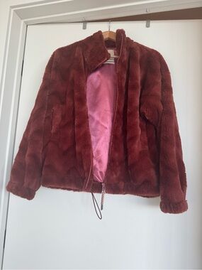 Urban Outfitters Faux Fur Jacket, Deep Red, Size M